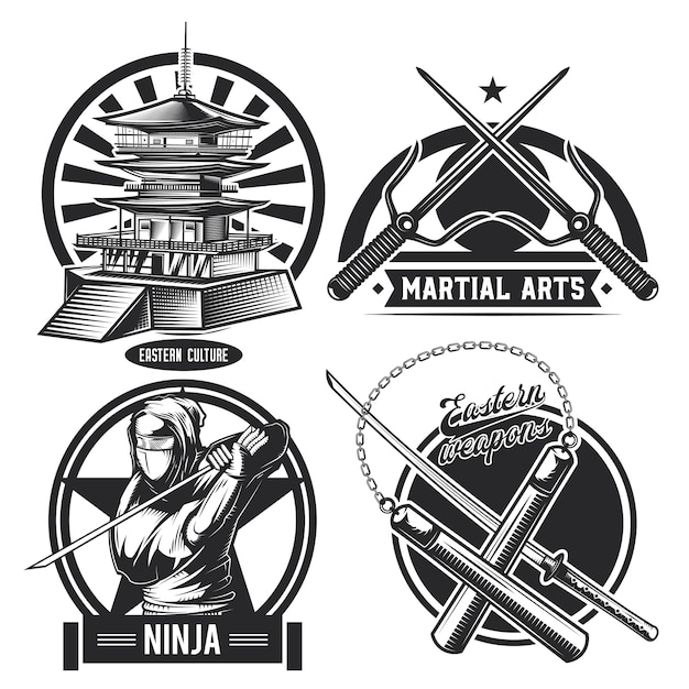 Free Vector set of vintage ninja emblems