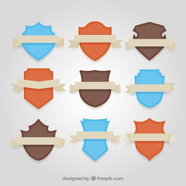 Free vector set of vintage shields with ribbons