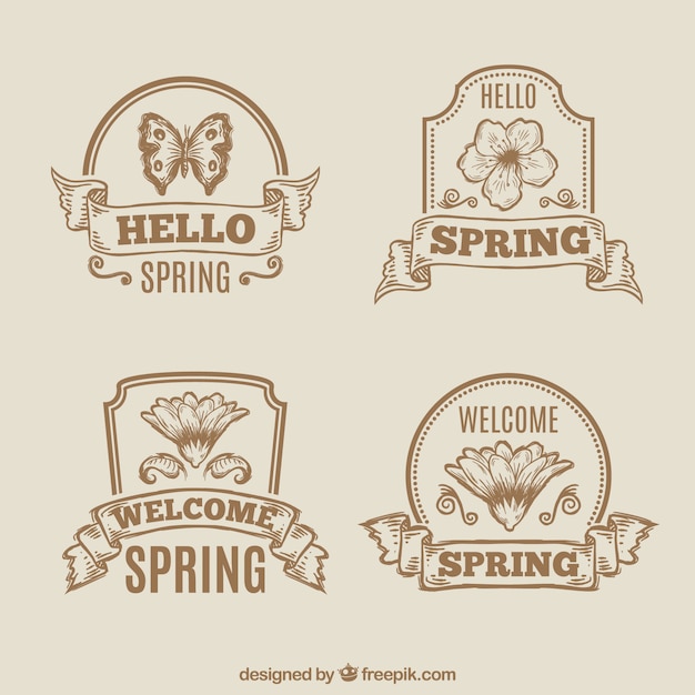 Free Vector set of vintage spring labels