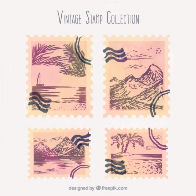 Free Vector set of vintage summer stamps