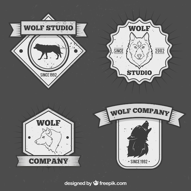 Free Vector set of vintage wolf badges