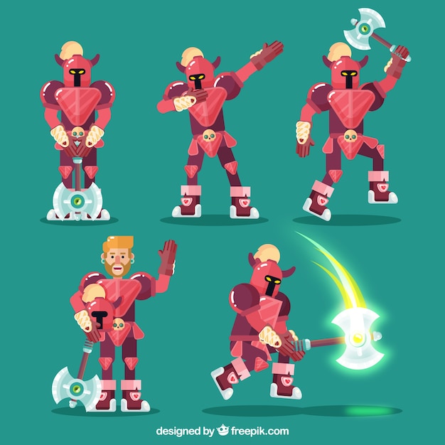 Free Vector set of warrior in different postures