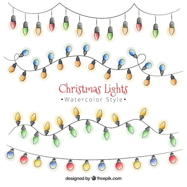 Free Vector set of watercolor christmas lights garlands