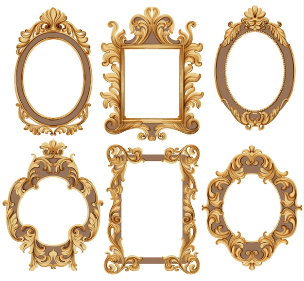 Set of Watercolor circle and flower shaped frames