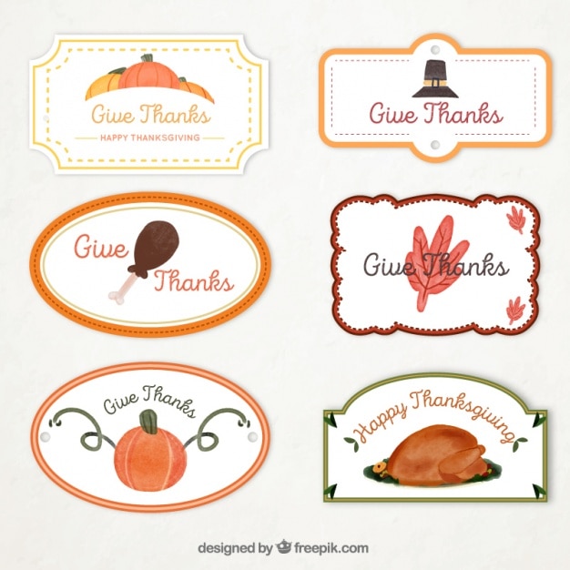 Free vector set of watercolor decorative thanksgiving day stickers