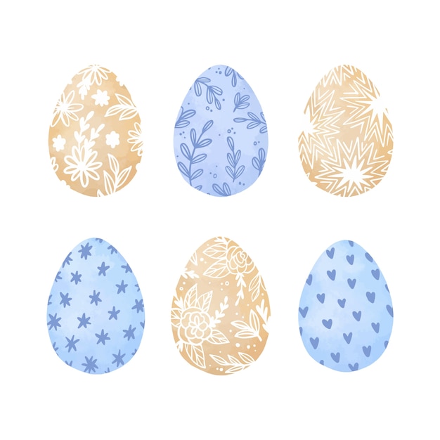 Free vector set of watercolor easter day eggs