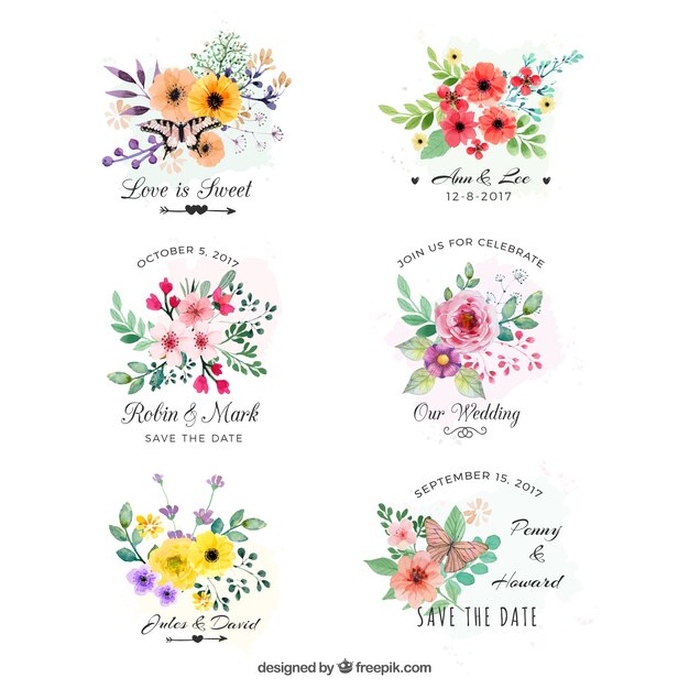 Set of watercolor labels with flowers