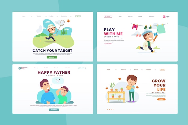 Set of web page design templates for kids Vector illustration concepts for website and mobile website development