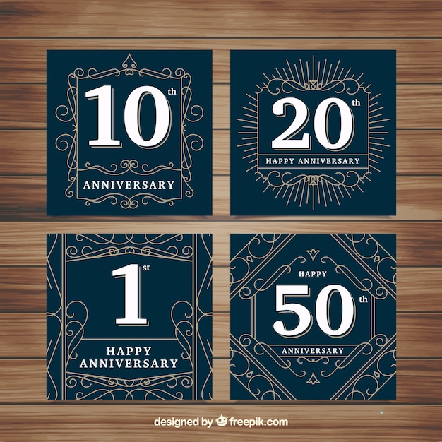 Free vector set of wedding anniversary cards with numbers