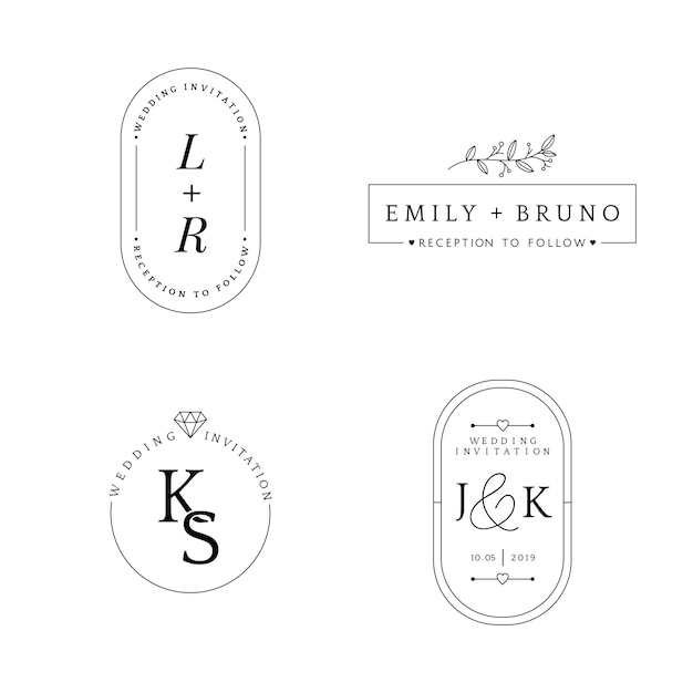 Free Vector set of wedding invitation badge design vector