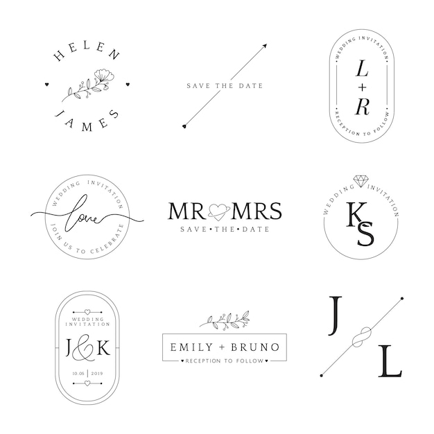 Free vector set of wedding invitation badge design vector