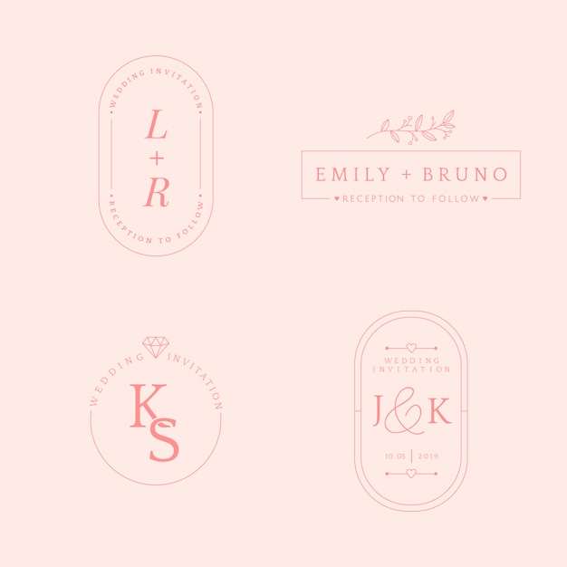 Free Vector set of wedding invitation badge design vector