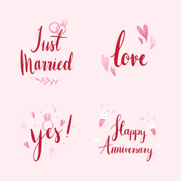 Set of wedding and love typography vectors