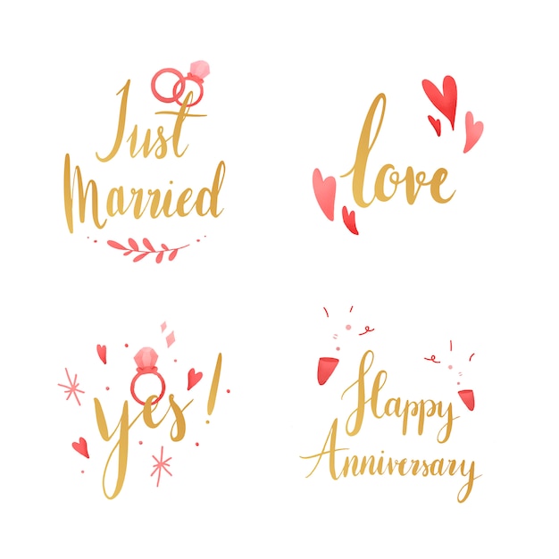 Set of wedding and love typography vectors