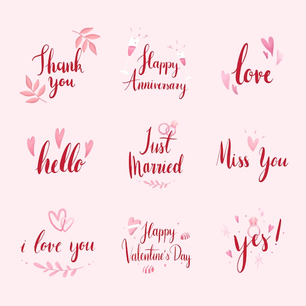 Set of wedding and love typography vectors