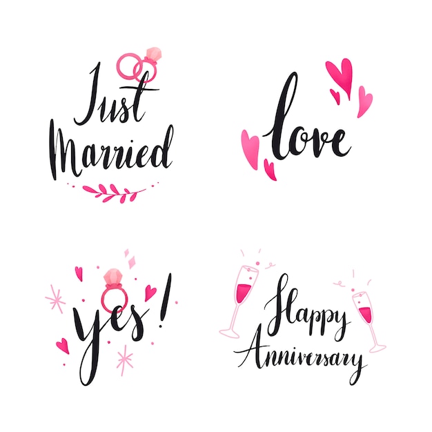 Set of wedding and love typography 