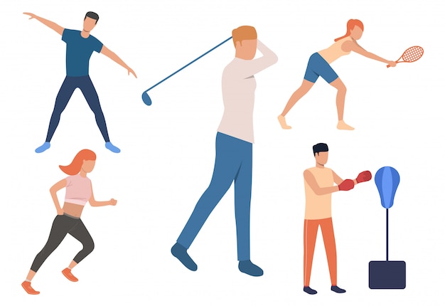 Free vector set of weekend activities. men and women playing tennis