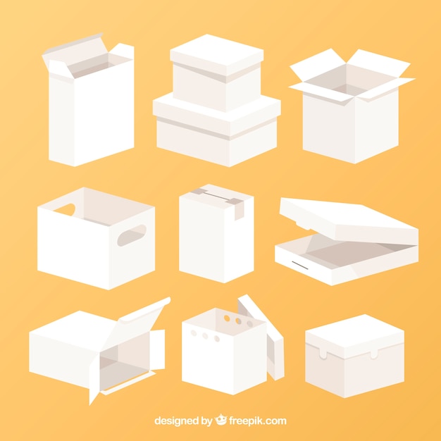 Free Vector set of white boxes to shipping in flat style