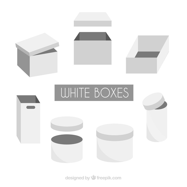 Set of white boxes to shipping in flat style