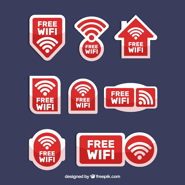 Free Vector set of white and red wifi stickers