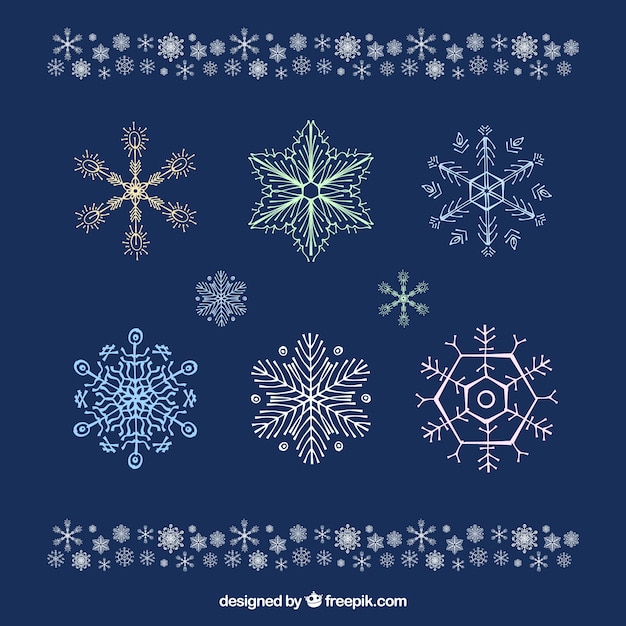 Set of white snowflakes with different shapes