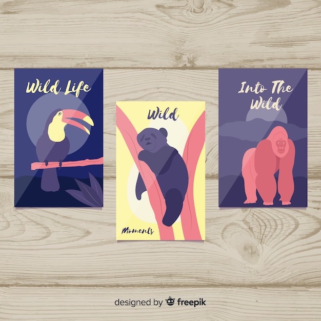 Free Vector set of wild animal cards