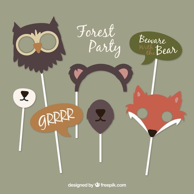 Free Vector set of wild animals accessories for photoboth