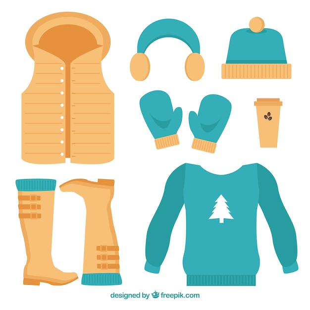 Free Vector set of winter clothes in flat style