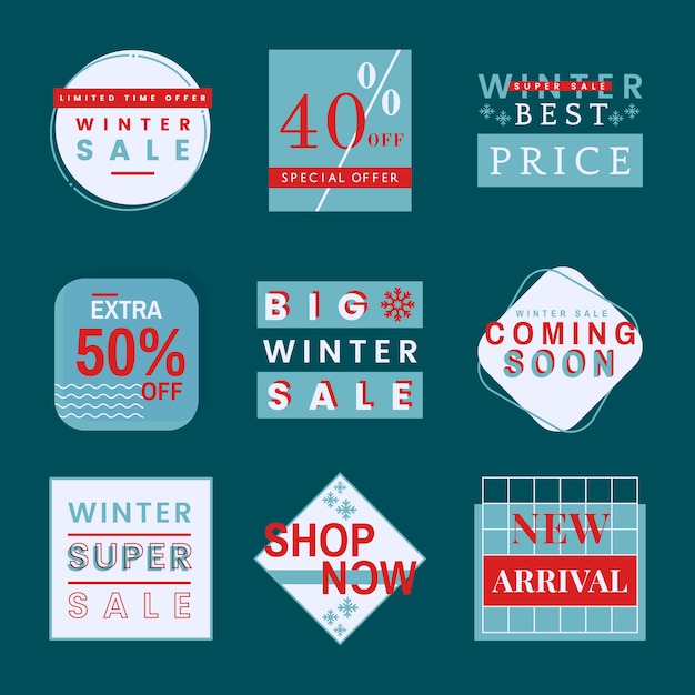 Set of winter sale badge vectors