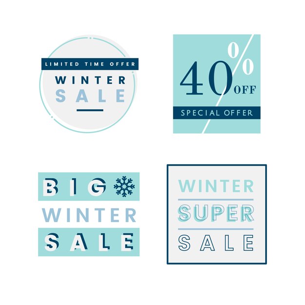 Set of winter sale badge vectors