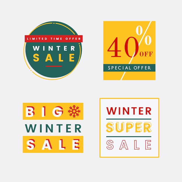 Set of winter sale badge vectors