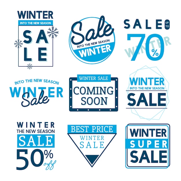 Set of winter sale badge vectors