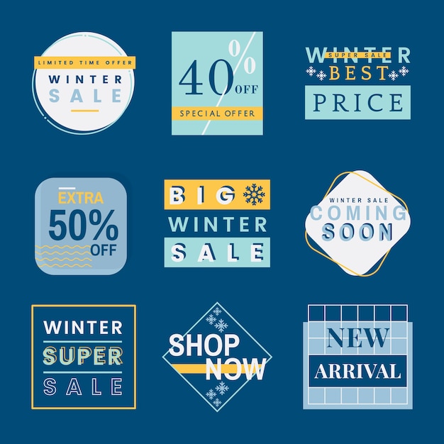 Set of winter sale badge vectors