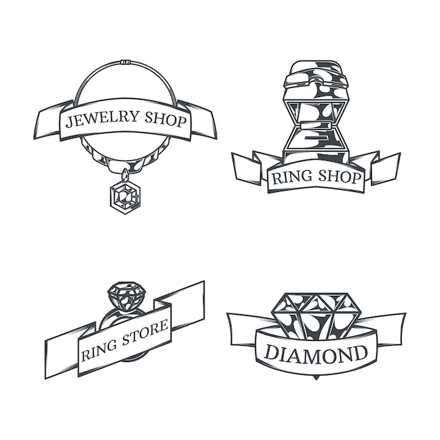 Set with four isolated monochrome jeweler logos