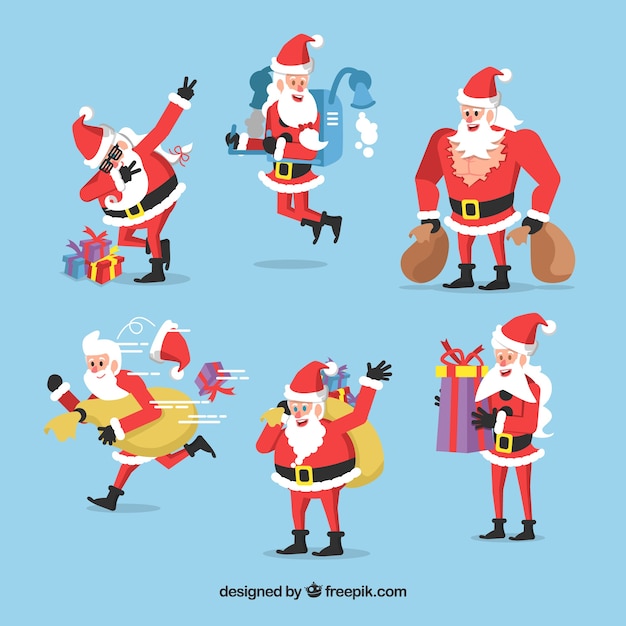 Set with santa claus in different postures