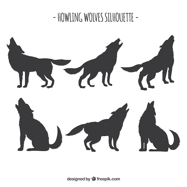 Set of wolf silhouettes