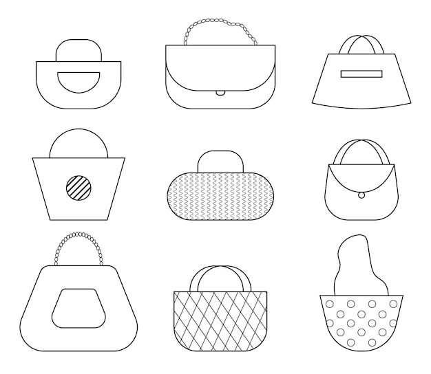 Free Vector set of woman luxury handbags clutches stylish bags and purses illustration