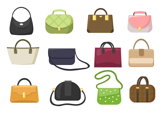 Set of woman luxury handbags and purses illustration