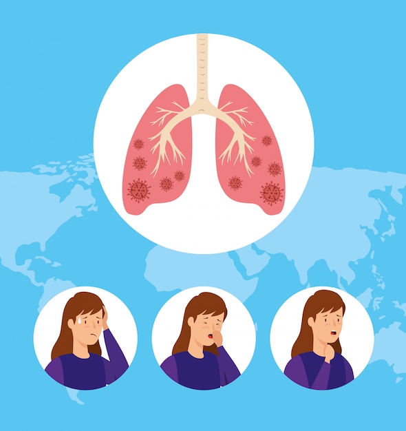 Free vector set of women coughing and infected lungs