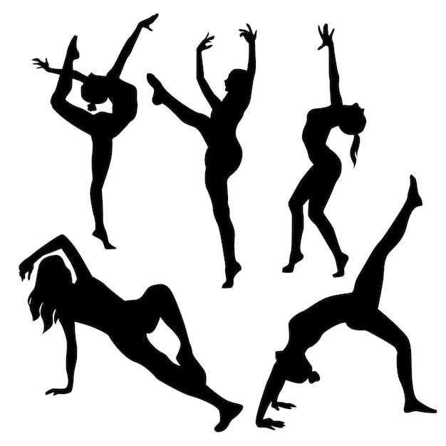 Set of women dancing silhouettes