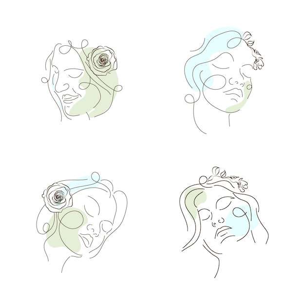 Set of women in elegant line art style