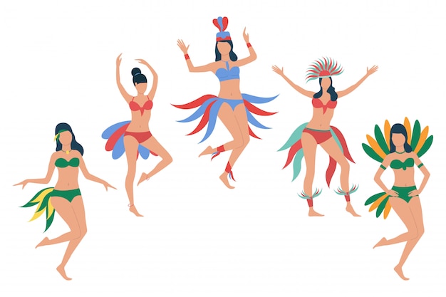 Set of women in feather bikini costumes