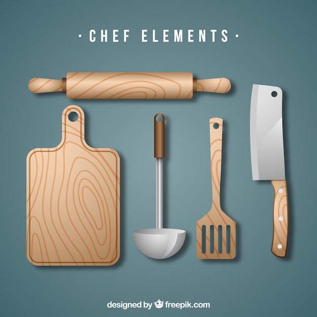 Free Vector set of wooden kitchen tools