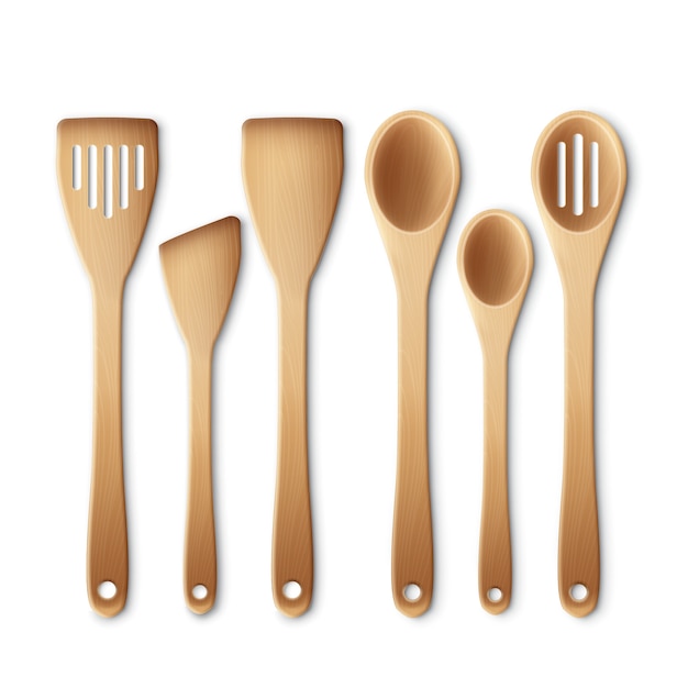 Free vector set of the wooden kitchen utensils