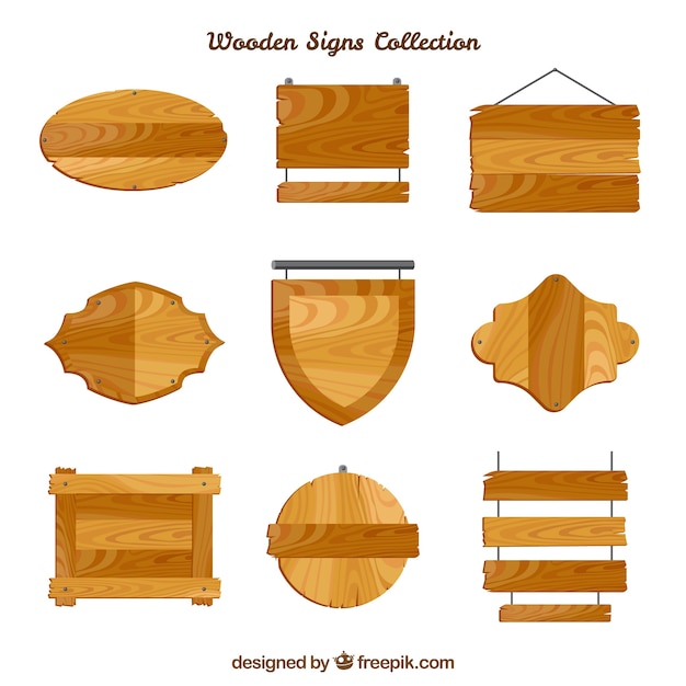 Free Vector set of wooden signs in flat design