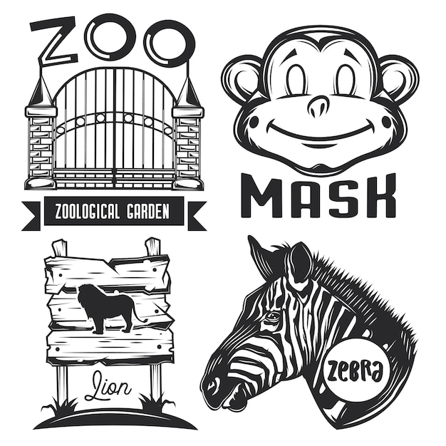 Free Vector set of zoo emblems, labels, badges, logos.