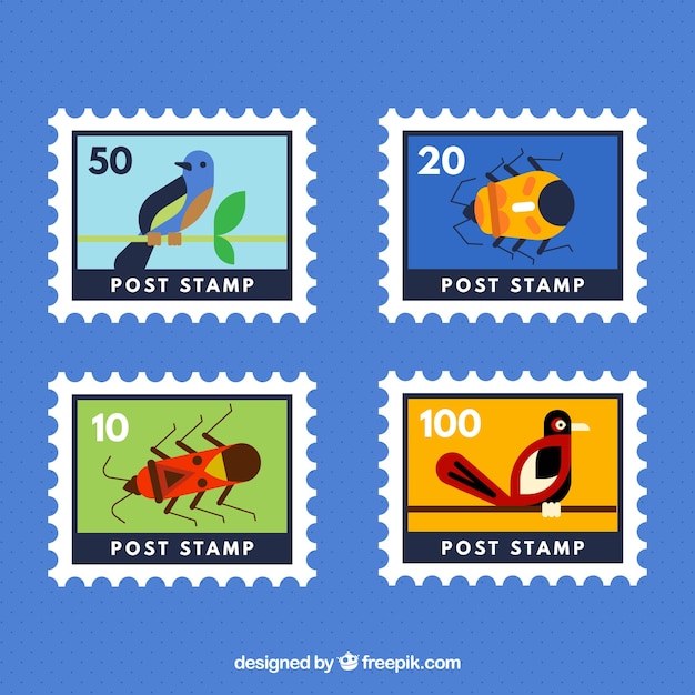 Free Vector several animal stamps in flat design