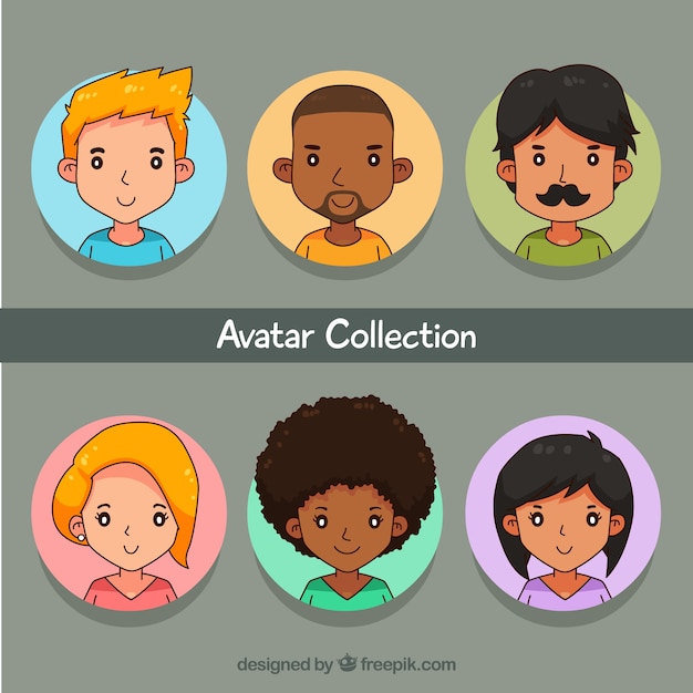 Free Vector several avatars of hand drawn women and men 