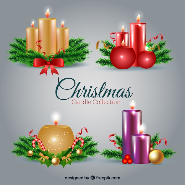 Several beautiful christmas candles in realistic style