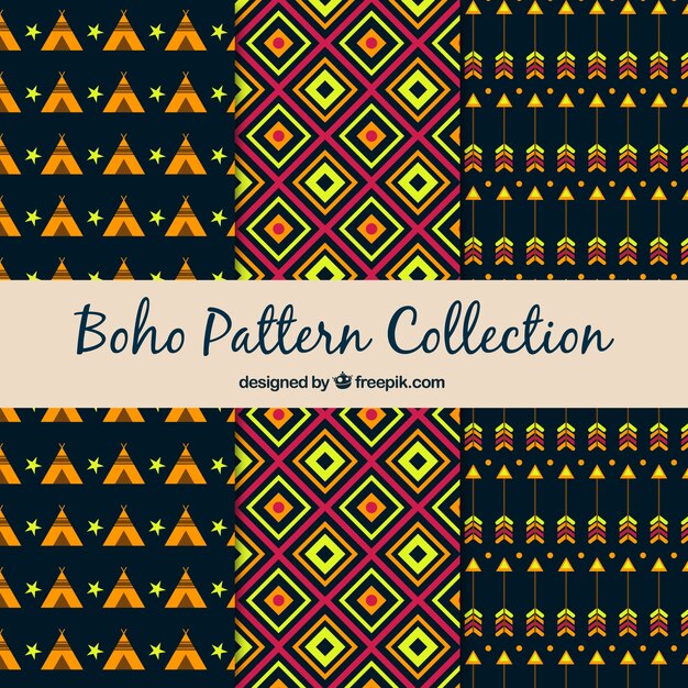 Several boho patterns in flat design